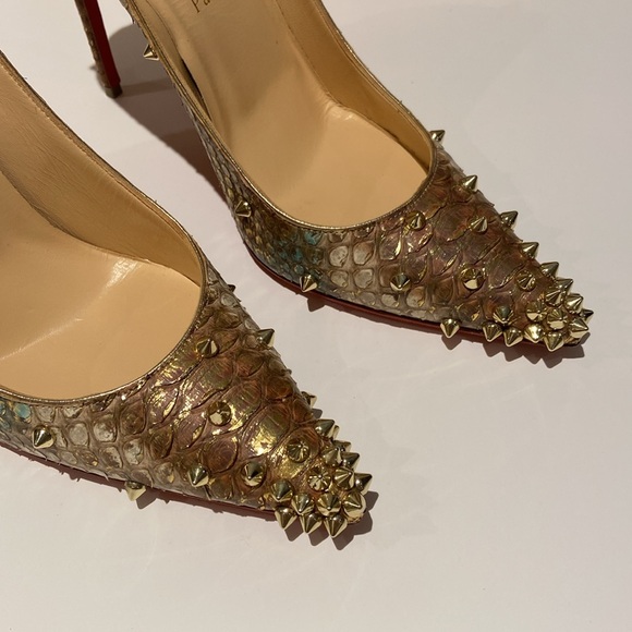 Christian Louboutin Degraspike 100 Python Ecorce in Multi/Light Gold - Picture 7 of 10